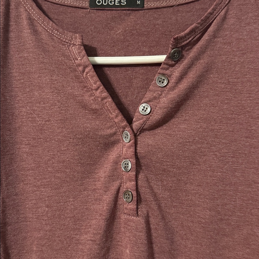 Ouges Long-Sleeve Henley Tee In Deep Plum - image 3